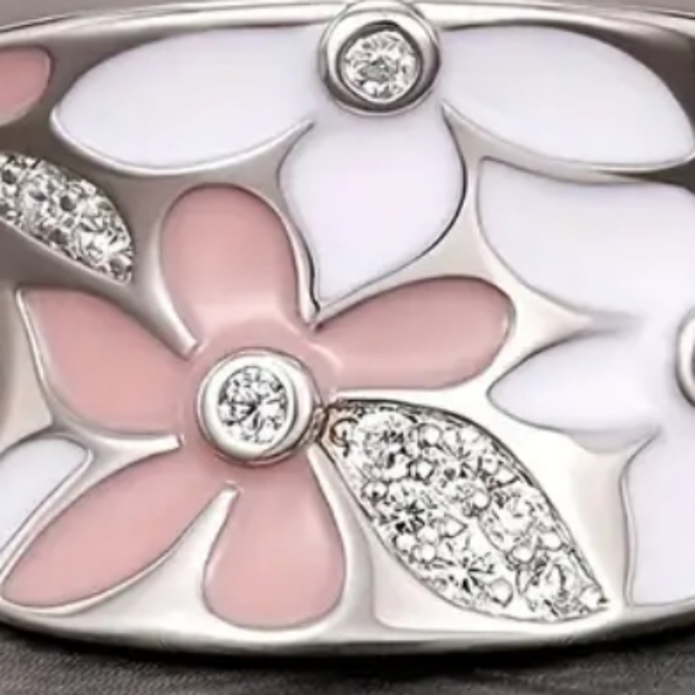ENAMEL DAISY Floral🌼 & Zircon Wide Band Ring - Picture 5 of 7